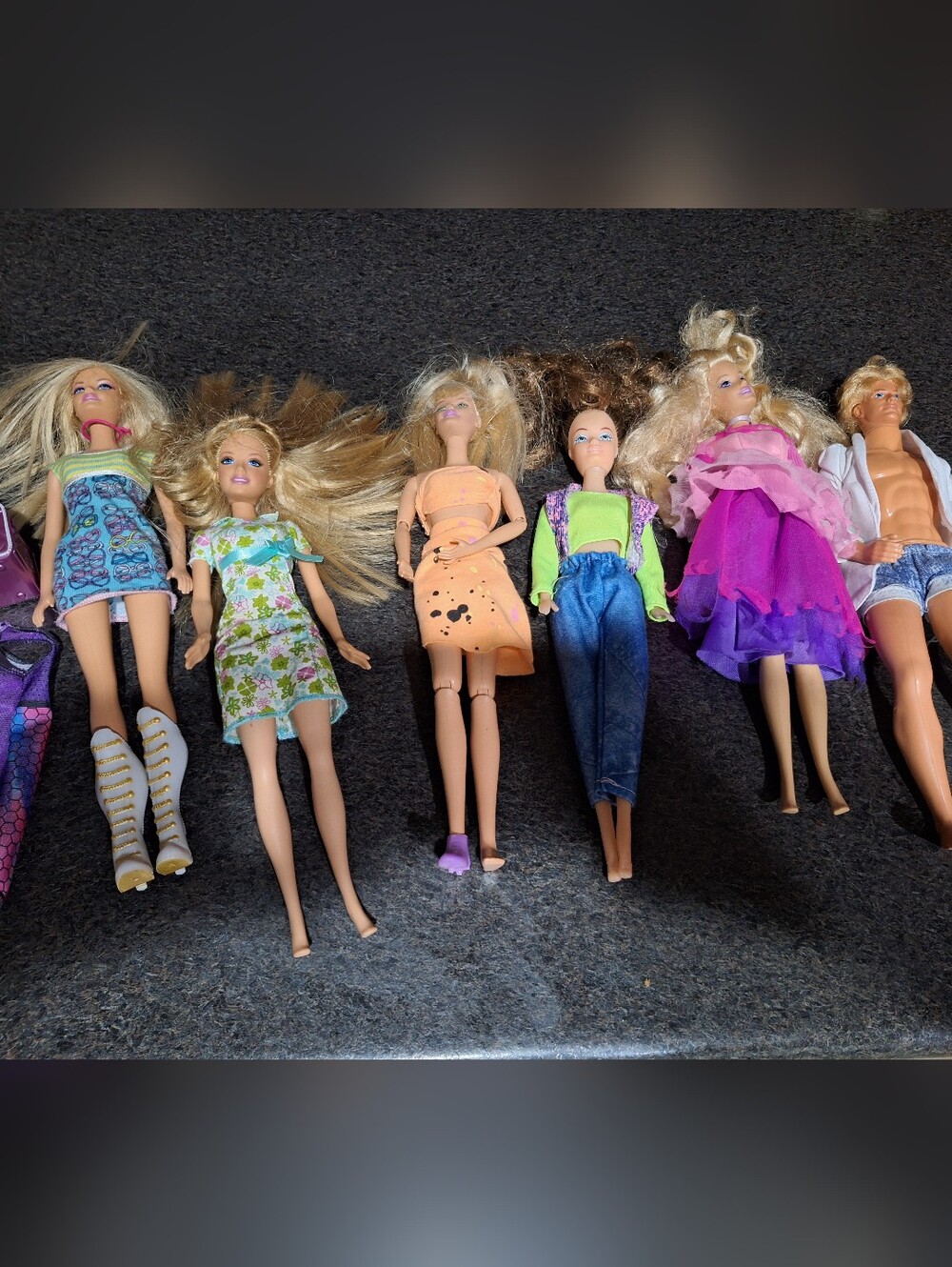 Lot of Barbie Dolls with Colorful Outfits - Pink, Orange, Green, Purple